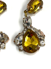 Yellow and White Crystal Drop Earrings