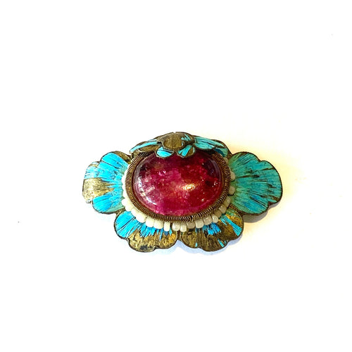 Kingfisher Cabochon Ruby Brooch