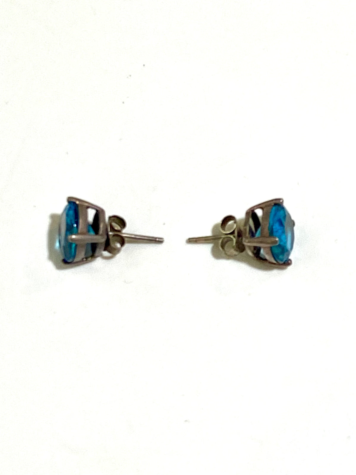 9ct White Gold Blue Zircon Stud Earrings