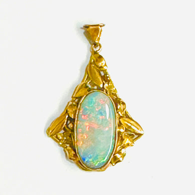 Antique 9ct Yellow Gold Solid Coober Pedy Semi-Black Opal Pendant by Dorothy Wager