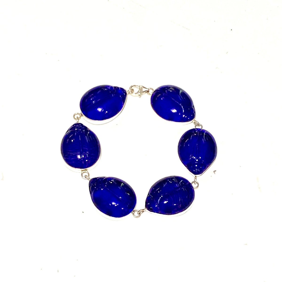 Sterling Silver Blue Paste Scarab Beetle Bracelet