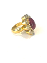 Sterling Silver Gold Plate Ruby and Polki Diamond Ring