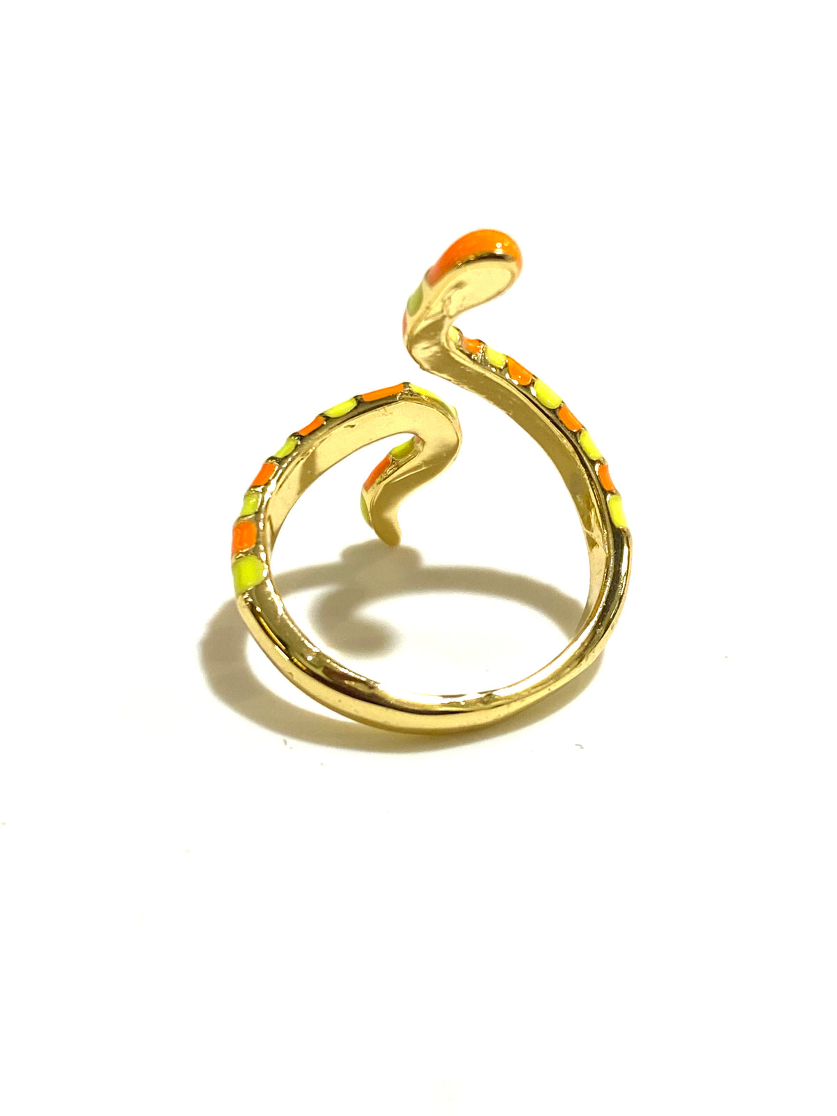 Yellow and Orange Enamel and Brass Snake Ring