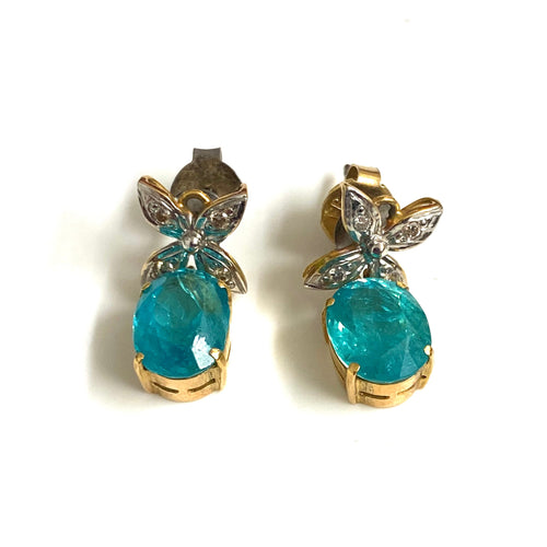 9ct Gold Blue Zircon Floral Earrings