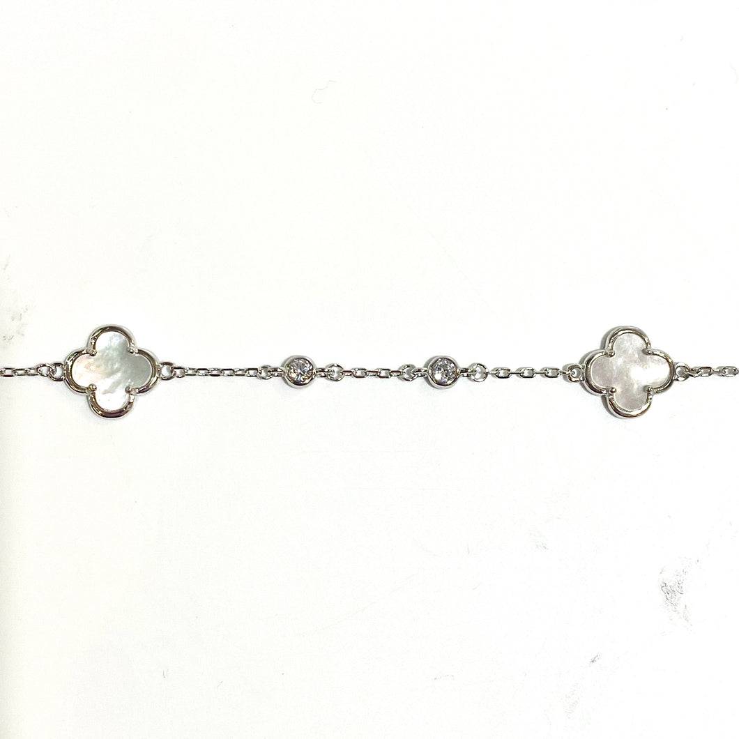 Sterling Silver Mother of Pearl and CZ Bracelet