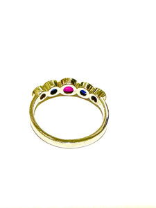 18ct white gold bezel set Ruby, Sapphire, and Diamond Ridge
