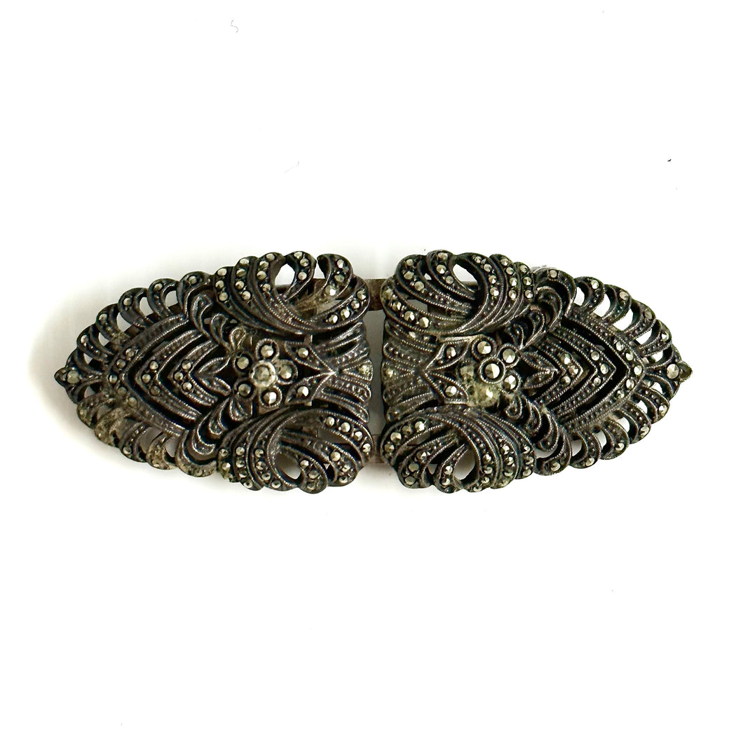 Vintage Sterling Silver Marcasite Dress Clip Brooch