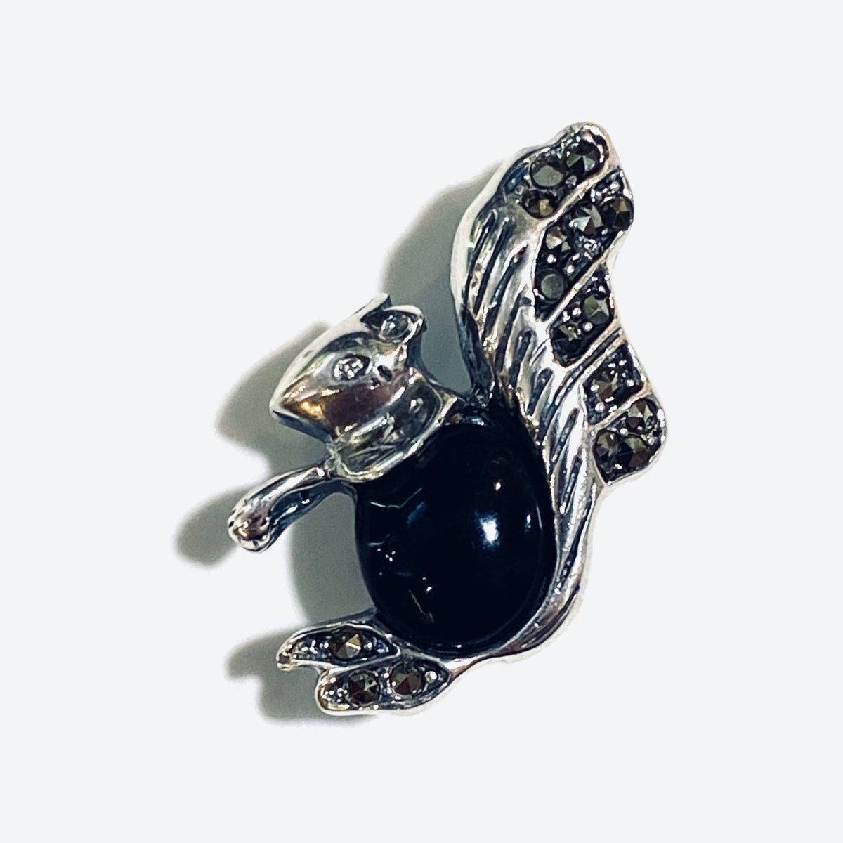 Sterling Silver Onyx Marcasite Squirrel Pin