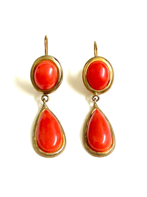 18ct Yellow Gold Coral Hook Drop Earrings