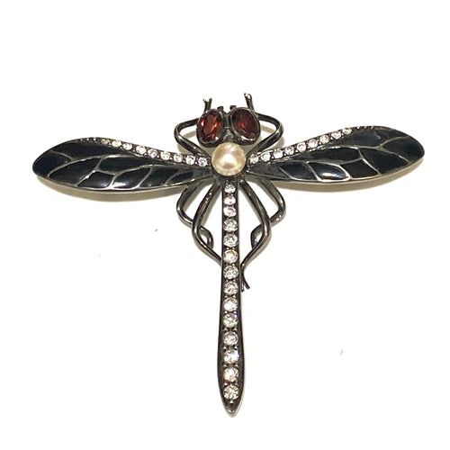 Sterling Silver Rhodium Plated Dragonfly Brooch