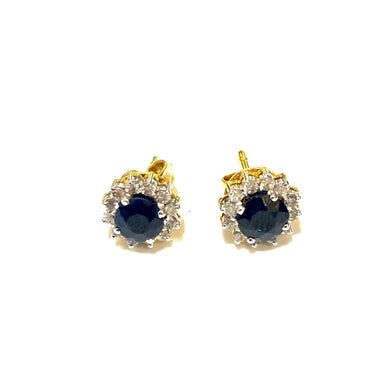 18ct Yellow Gold Natural Sapphire and Diamond Stud Earrings