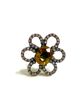 Sterling Silver Black Rhodium Plate Citrine Floral Ring