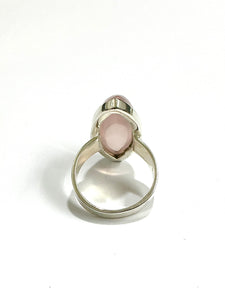 Long Oval Cabochon Rose Quartz Sterling Silver Ring