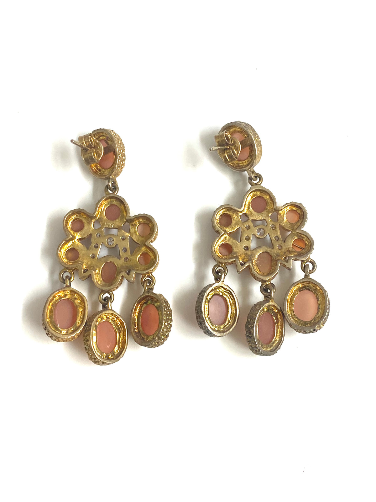 Sterling Silver Gold Plate Peach Moonstone Earrings