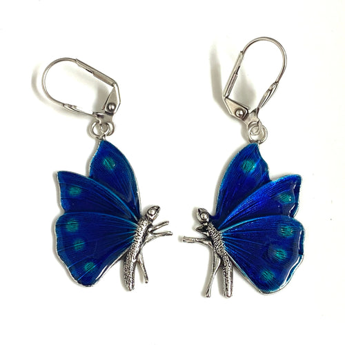 Sterling Silver Blue Enamel Butterfly Earrings