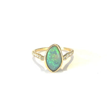 9ct Gold Solid Australian Opal and Diamond Ring