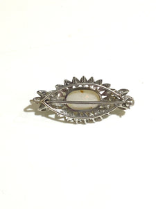 18ct White Gold Solid Opal and Old Cut Diamond Brooch