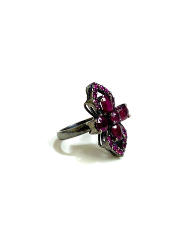 Sterling Silver Black Rhodium Plate Ruby Ring