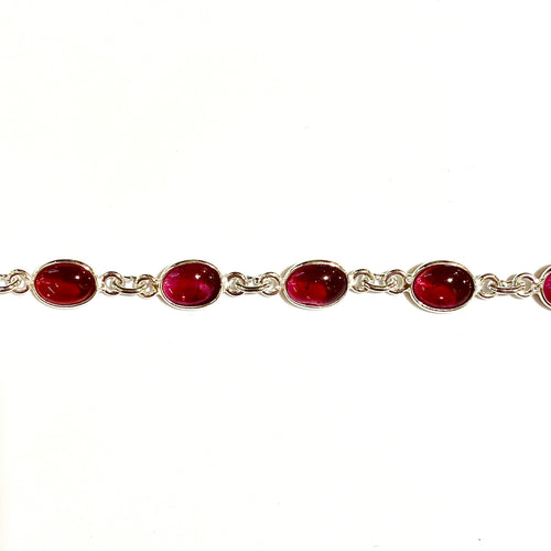 Sterling Silver Garnet Large Cabochon Bracelet