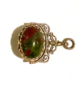 9ct Gold Unakite Garnet Fob