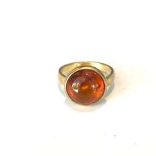 Sterling Silver Gold Plate Round Amber Ring