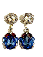 Blue Crystal Clip On Costume Earrings