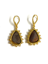 Sterling Silver Gold Plate Australian Black Boulder Opal Earrings