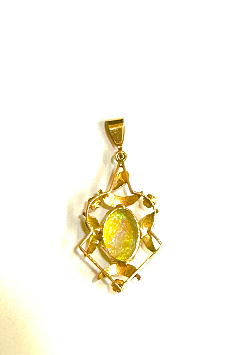 Antique 9ct Yellow Gold Australian Crystal Opal Pendant by Dorothy Wag ...