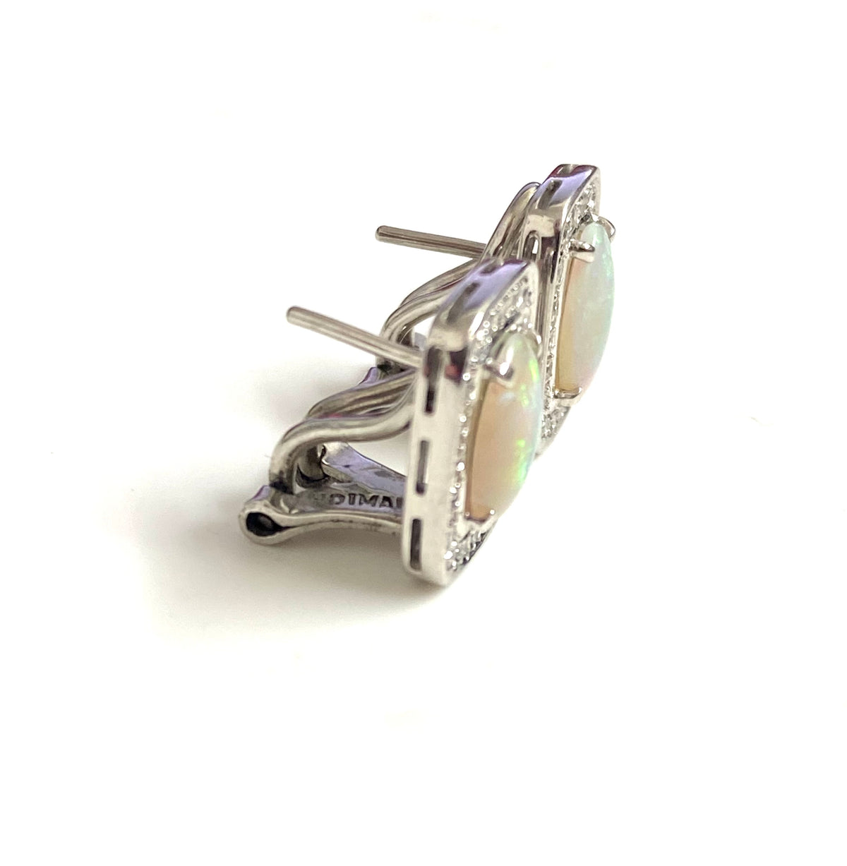 14ct White Gold Opal and Diamond Earrings