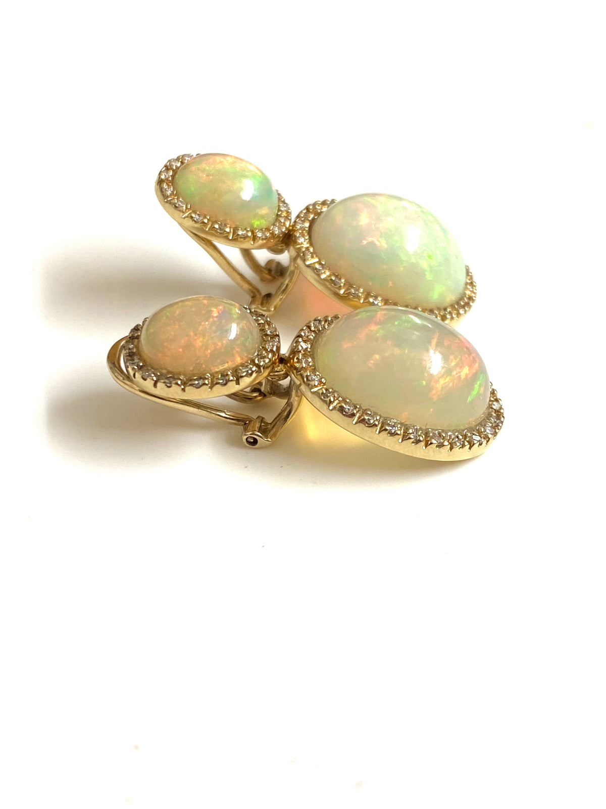 9ct Gold Ethiopian Opal and Diamond Clip On Earrings