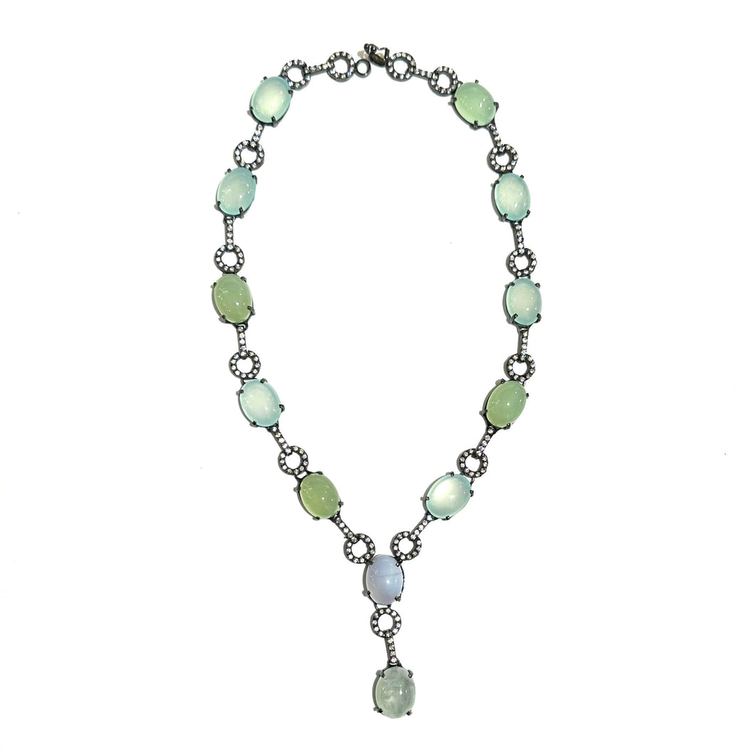 Sterling Silver Black Rhodium Plated Prehnite and Chalcedony Larriette Necklace