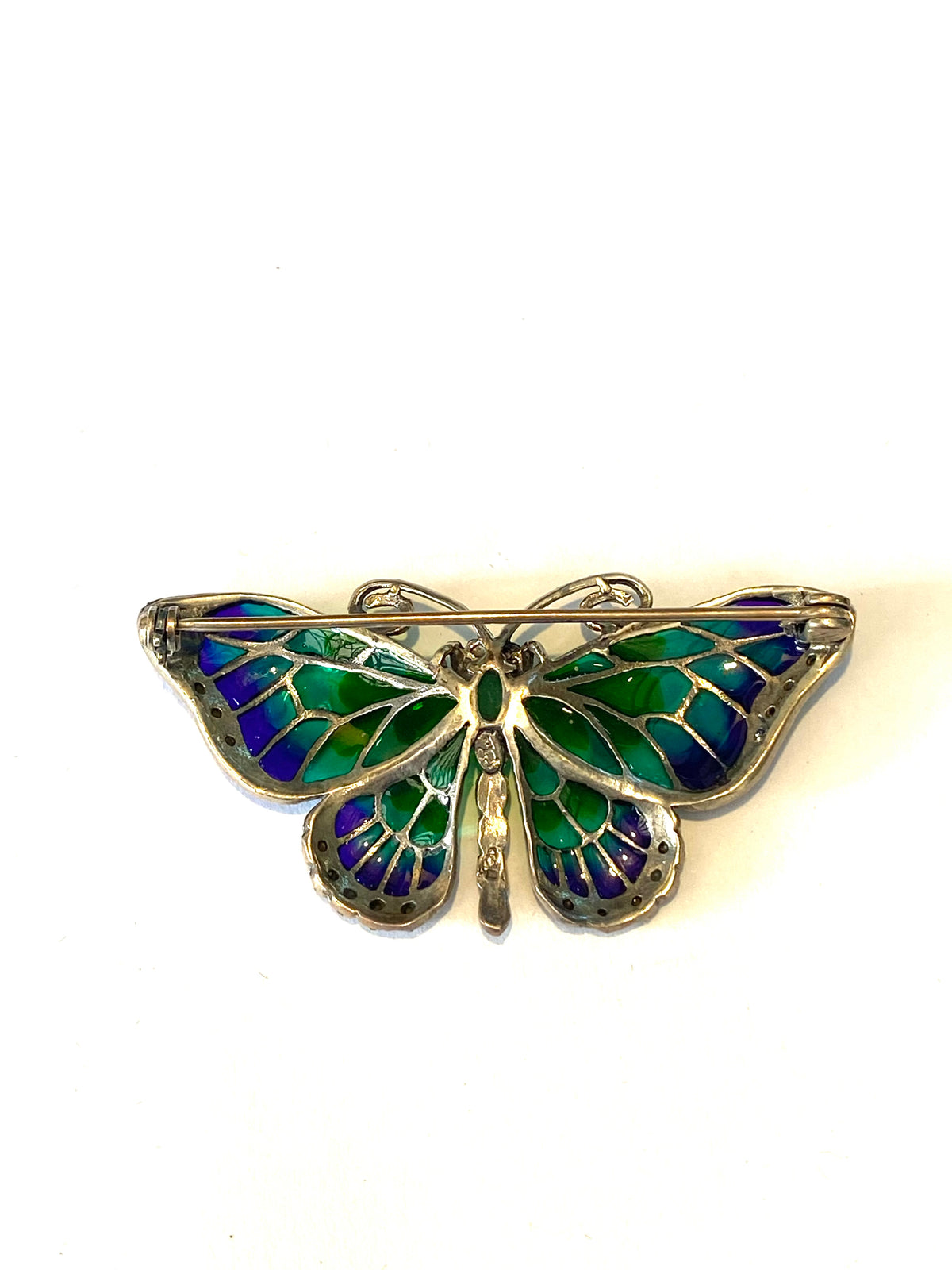 Sterling Silver Green and Blue Enamel Butterfly Brooch