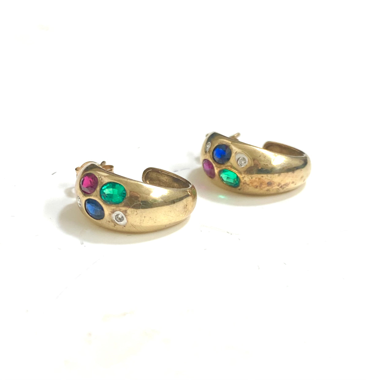 Emerald, Ruby, Sapphire and Diamond Hoop Earrings