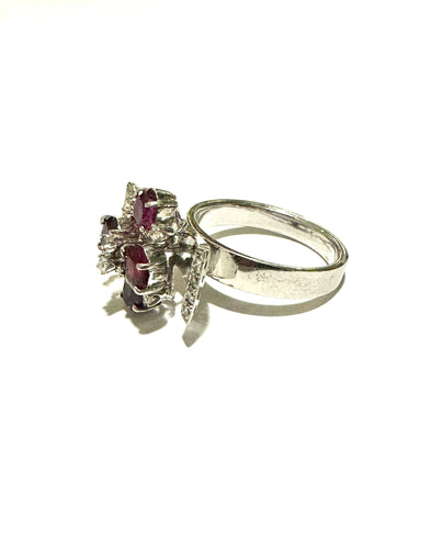 18ct white gold Modernist cocktail ring. Sit with rubies and diamonds price.