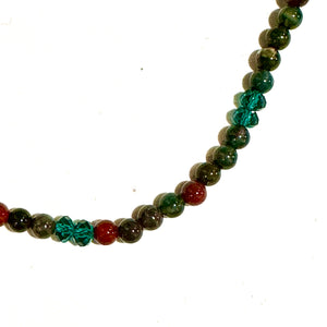 Round Bloodstone and Crystal Beaded Necklace with Magnetic Clasp