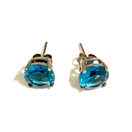 9ct White Gold Blue Zircon Stud Earrings