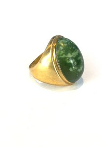 Sterling Silver Gold Plate Nephrite Jade Ring