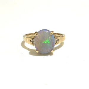 9ct Yellow Gold 2.4ct Solid Black Opal and Diamond Ring