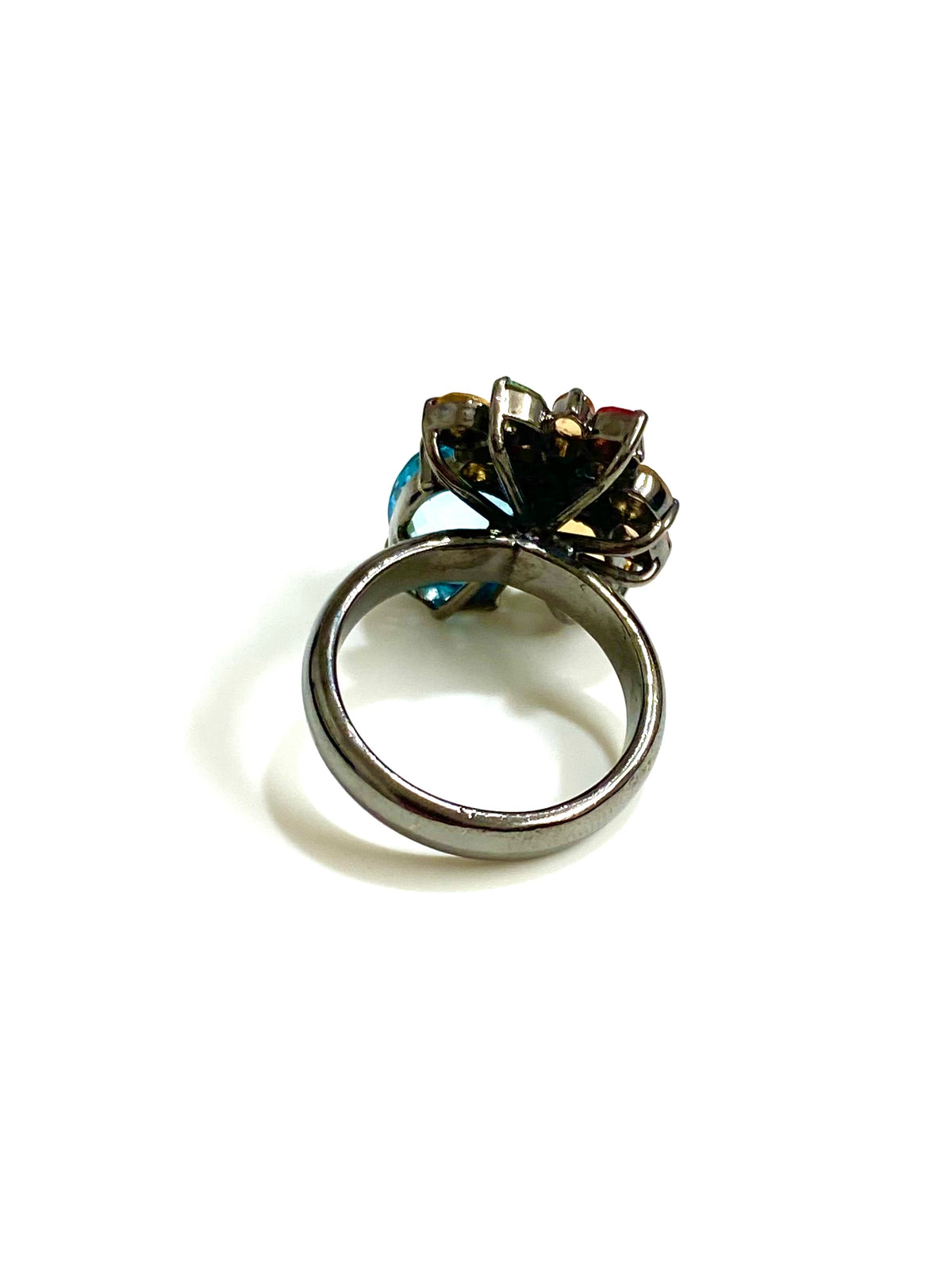 Sterling Silver Black Rhodium Plate Topaz Citrine Garnet Peridot Flower Cluster Ring