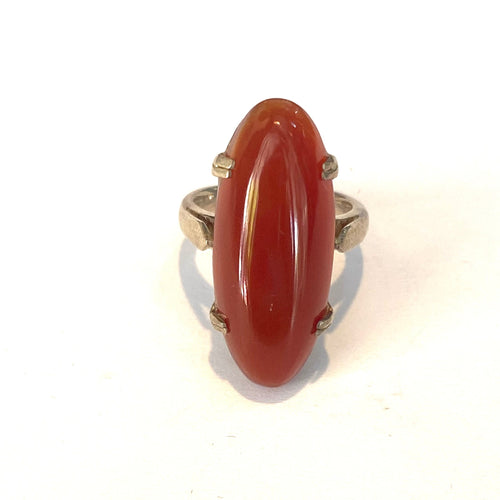 Sterling Silver Long Carnelian Ring