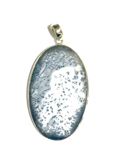 Large Oval Dendritic Agate Sterling Silver Pendant