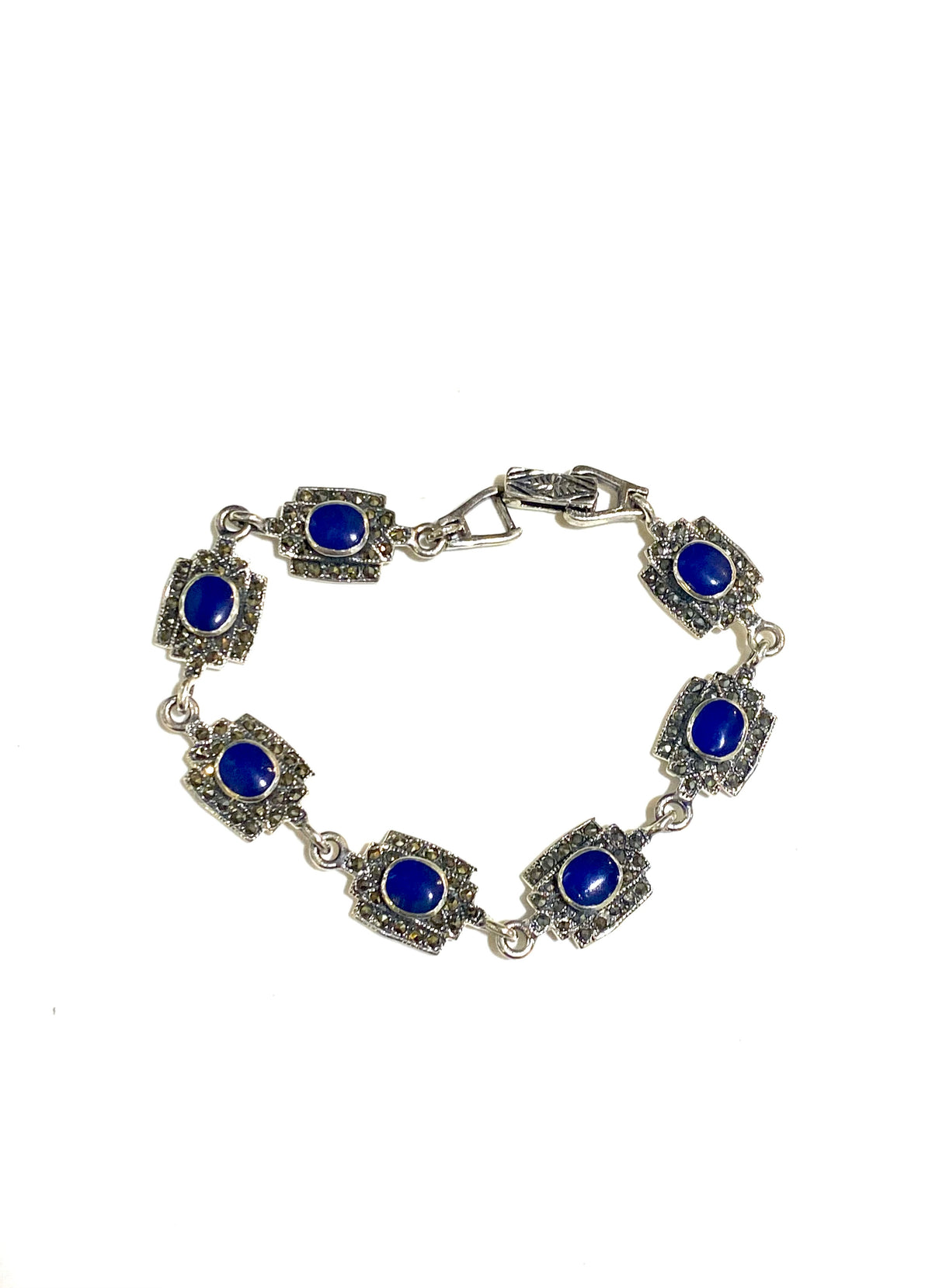 Sterling Silver Lapis Lazuli and Marcasite Bracelet