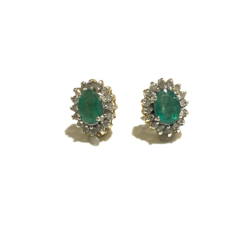 18ct Gold Emerald and Diamond Stud Earrings