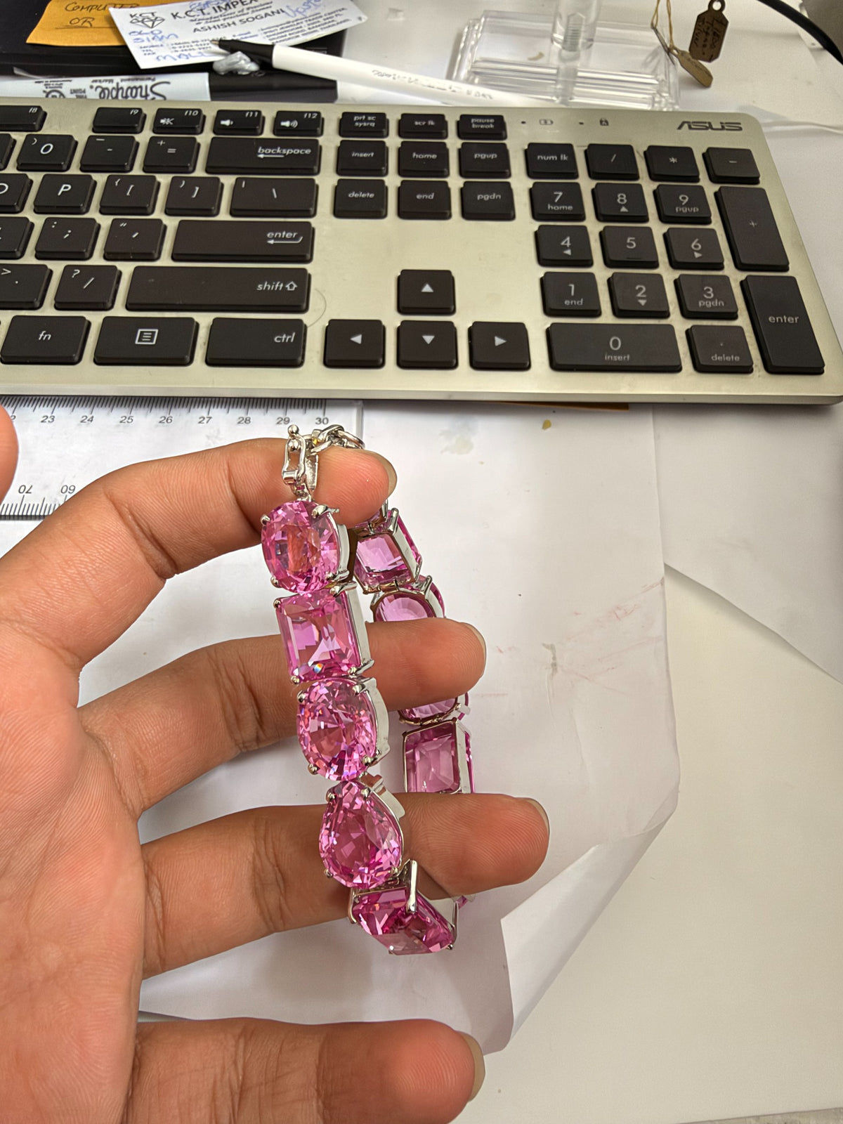 Sterling Silver Synthetic Pink Topaz Mixed-Cut Bracelet