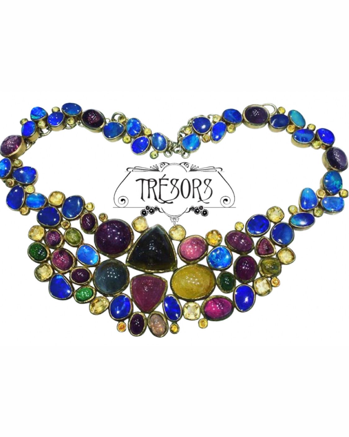 Tourmaline and Black Opal Necklace in Sterling Silver Gold Plate