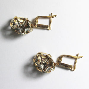Vintage 9ct Yellow Gold Decorated Diamond Drop Earrings