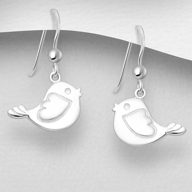 Sterling Silver Lovebird Drop Earrings