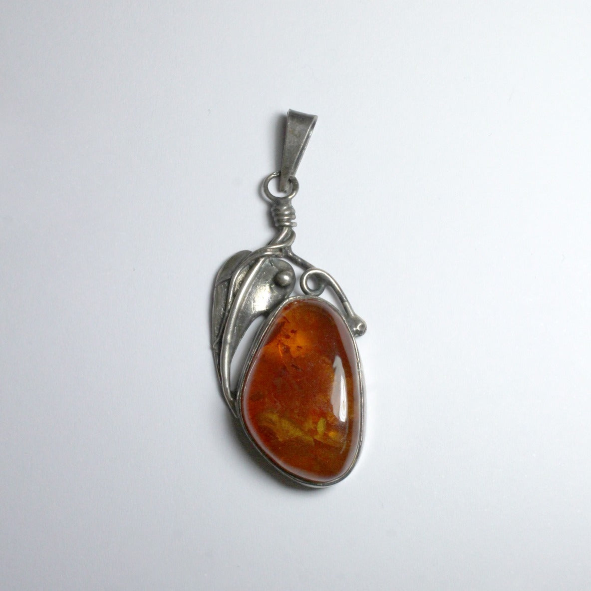 Antique Sterling Silver Baltic Cognac Amber Pendant