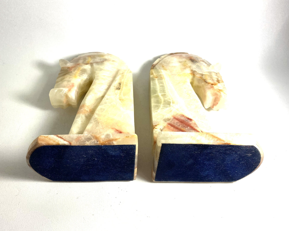 Carved Alabaster Horse Head Bookends