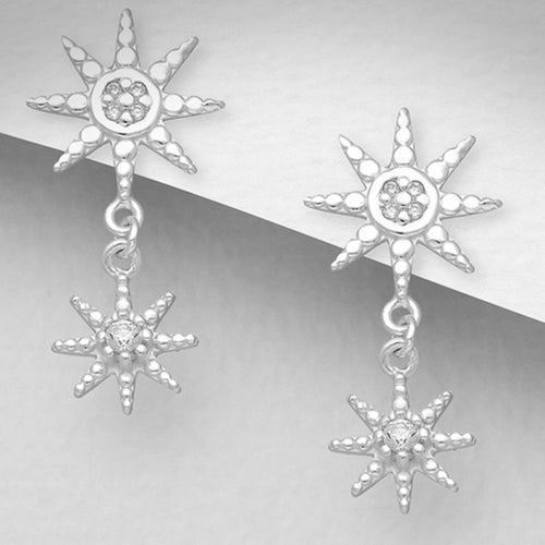 Sterling Silver Cubic Zirconia Star Stud Drop Earrings